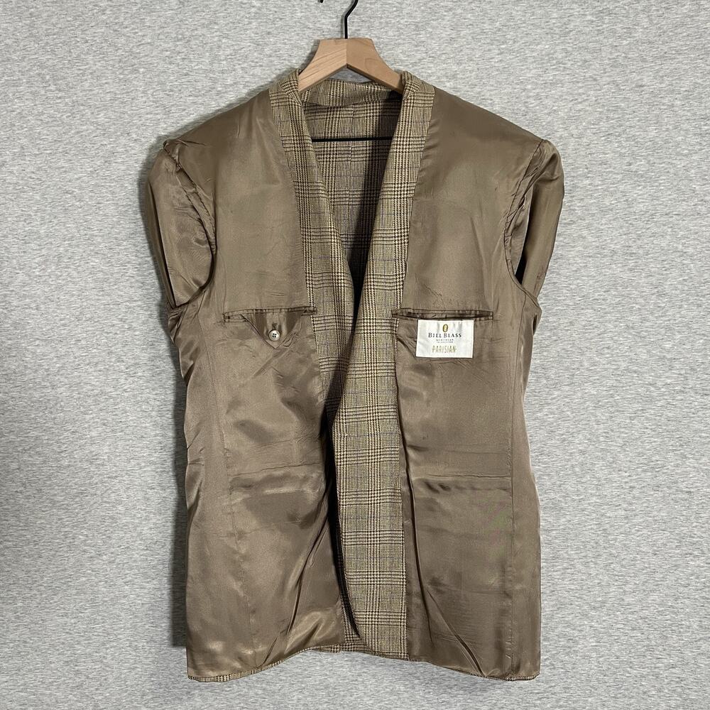 Vintage Bill Blass Glen Check Sports Jacket Blazer Mens 42 Tan Silk Blend - Picture 6 of 16